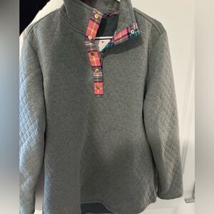 Gray Quilted Pullover with Plaid Accents
